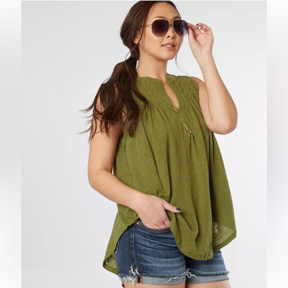 We the Free New to Town linen blend flowy ruched  tank top